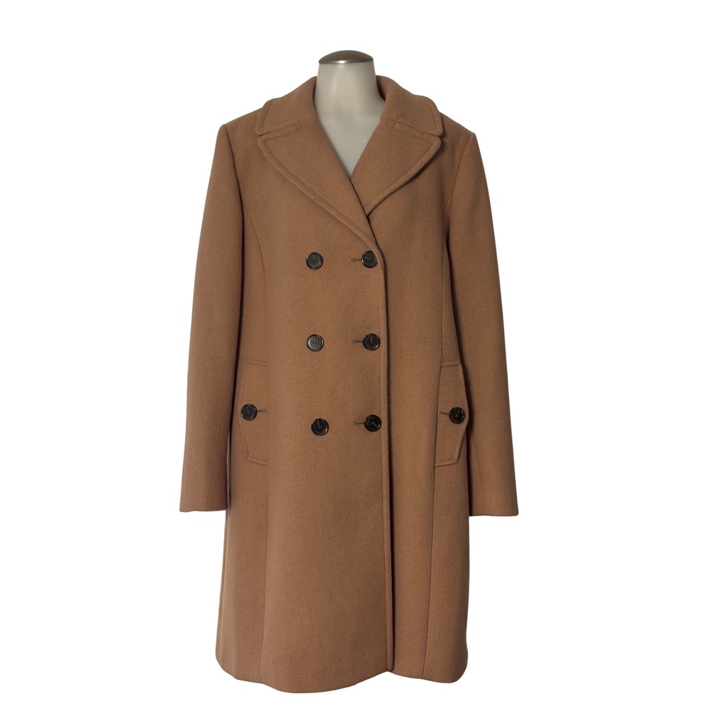 Ann Taylor LOFT Peacoat Women XL Camel Double Breasted Wool Blend Good Preowned